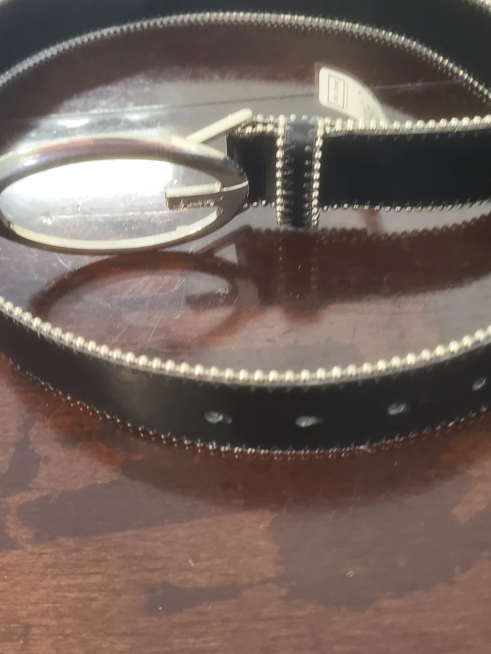 Guess Black Leather-Look Belt with Silver Beaded Edge
